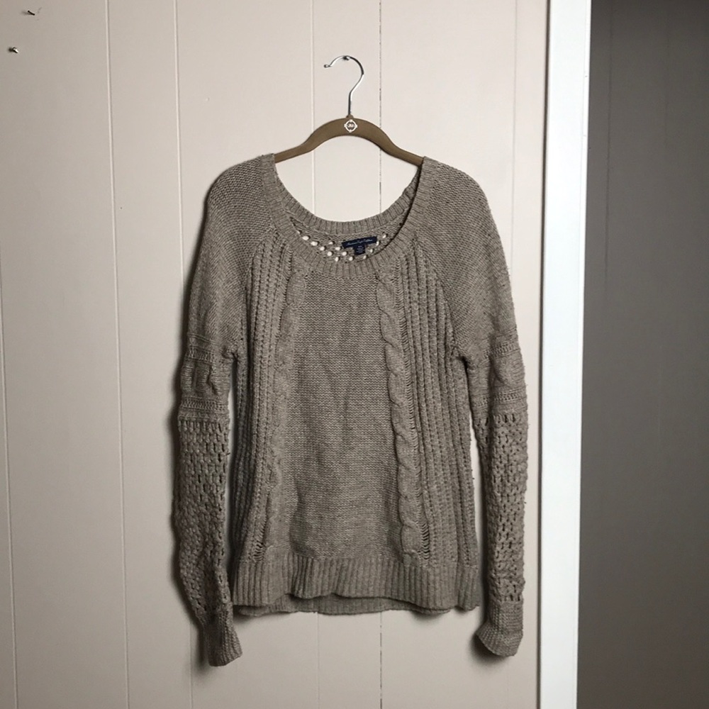 Tan Scoop Neck Sweater. American Eagle